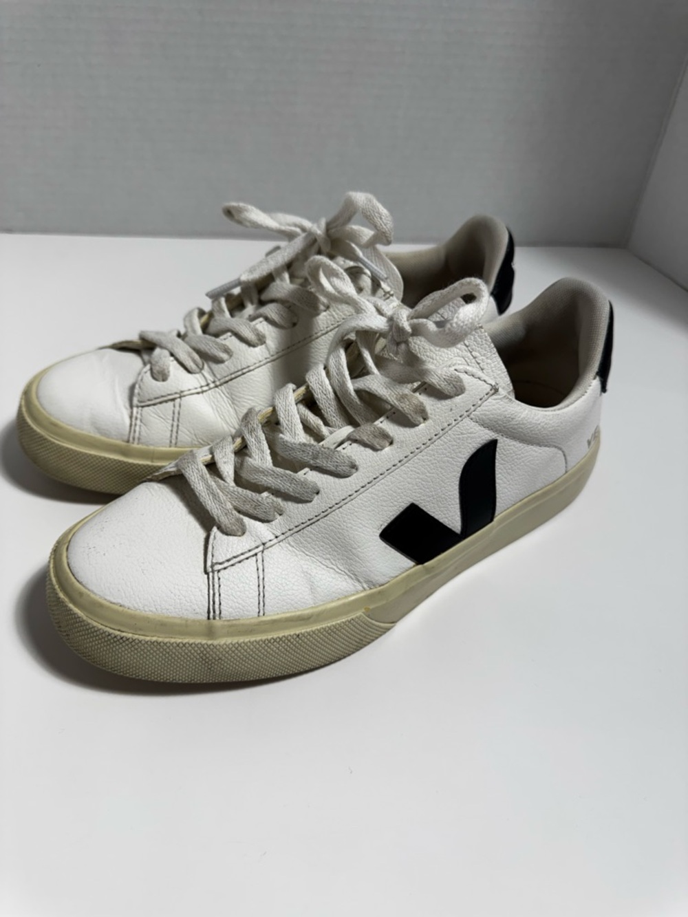 Veja White Leather Sneakers with Black V Logo